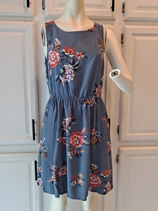 Old Navy Dresses & Skirts - Old Navy M Slate Blue Floral Casual Summer Sleeveless Mini Rayon Dress